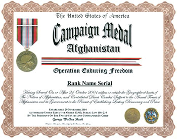 AFGHANISTAN Campaign Veteran w/ ribbon  4 inch by 2 inch