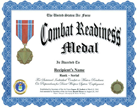 AIR FORCE COMBAT READINESS RIBBON WITH BRASS RIBBON HOLDER US MILITARY –  Clay's Military