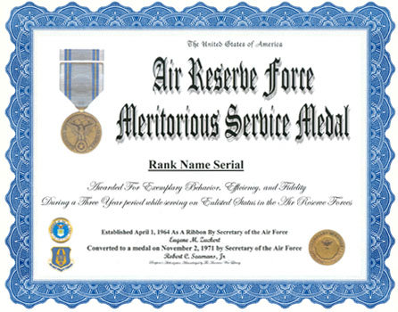 Air Reserve Force Meritorious Service Medal Display Recognition