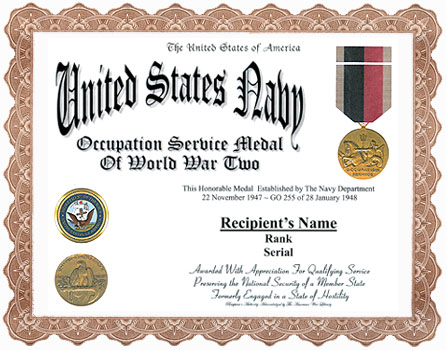 Occupation Service Medal - Army, Navy, Marine Display Recognition