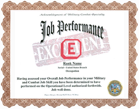 military job performance display recognition excellent job performance